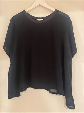 LACAUSA Size Medium Black Sheer Short-Sleeve Blouse